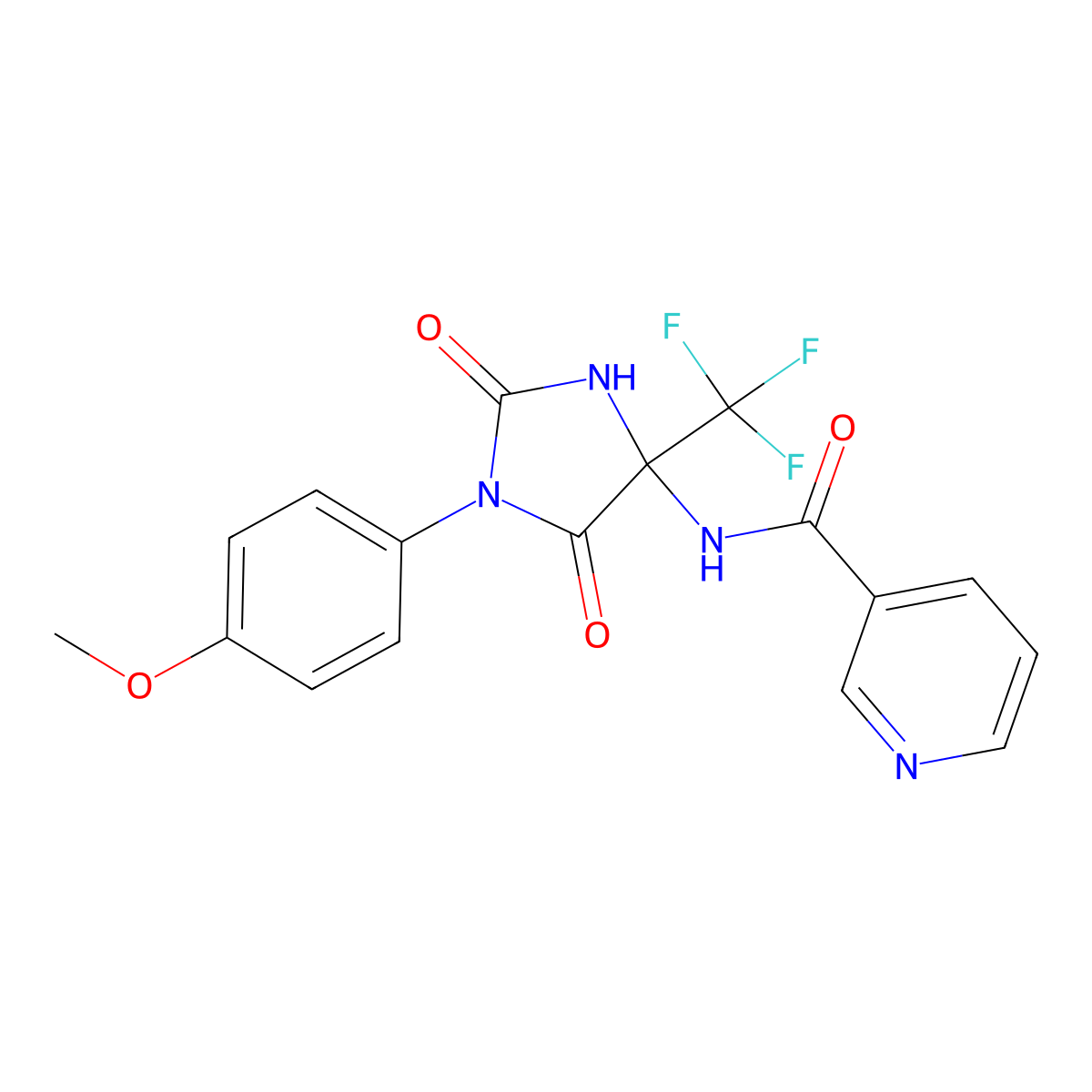 N-[1-(4-methoxyphenyl)-2,5-dioxo-4-(trifluoromethyl)imidazolidin-4-yl]pyridine-3-carboxamide molecular structure, CAS 577960-81-7
