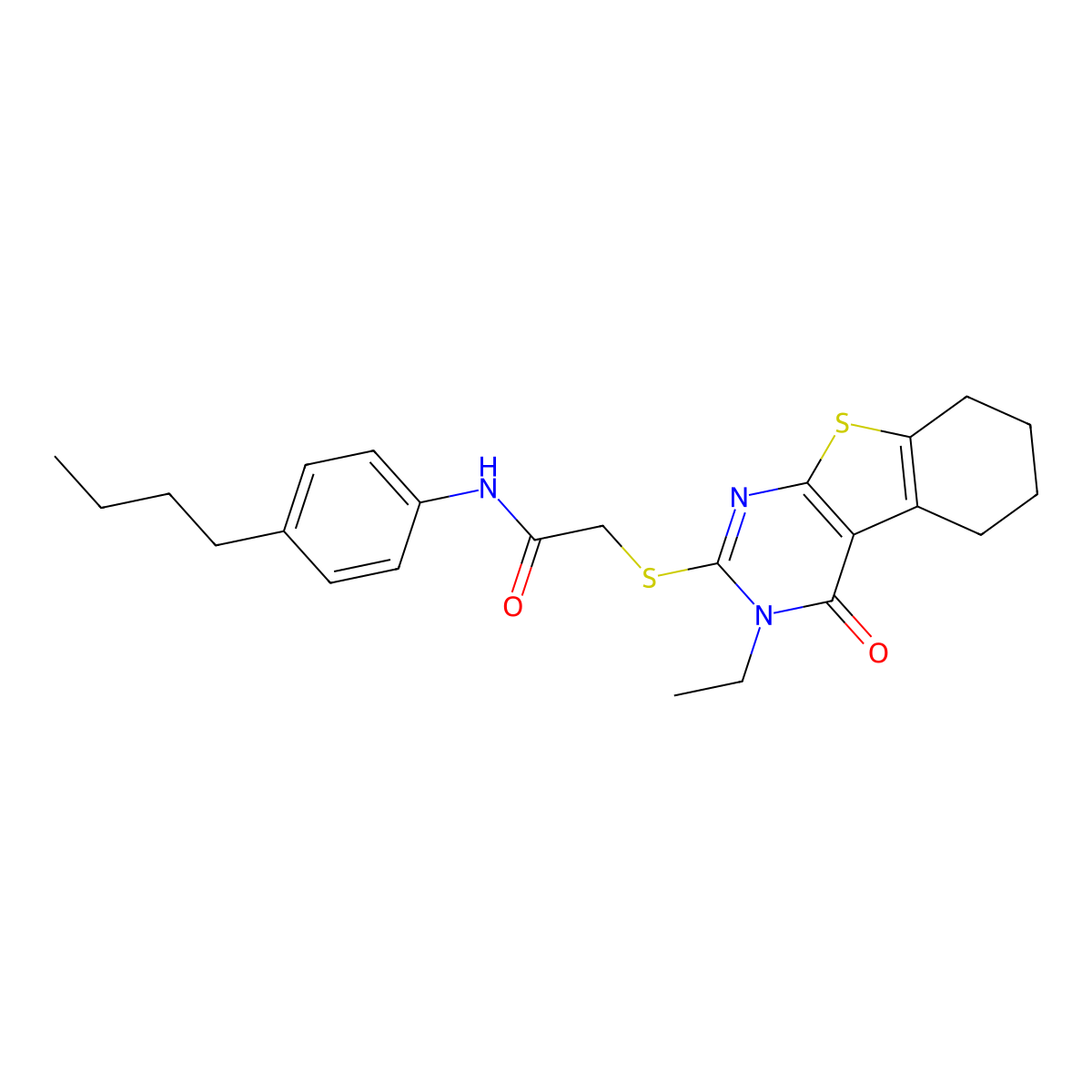 N-(4-Butylphenyl)-2-[(3-ethyl-4-oxo-3,4,5,6,7,8-hexahydro[1]benzothieno[2,3-D]pyrimidin-2-YL)sulfanyl]acetamide molecular structure, CAS 577960-86-2