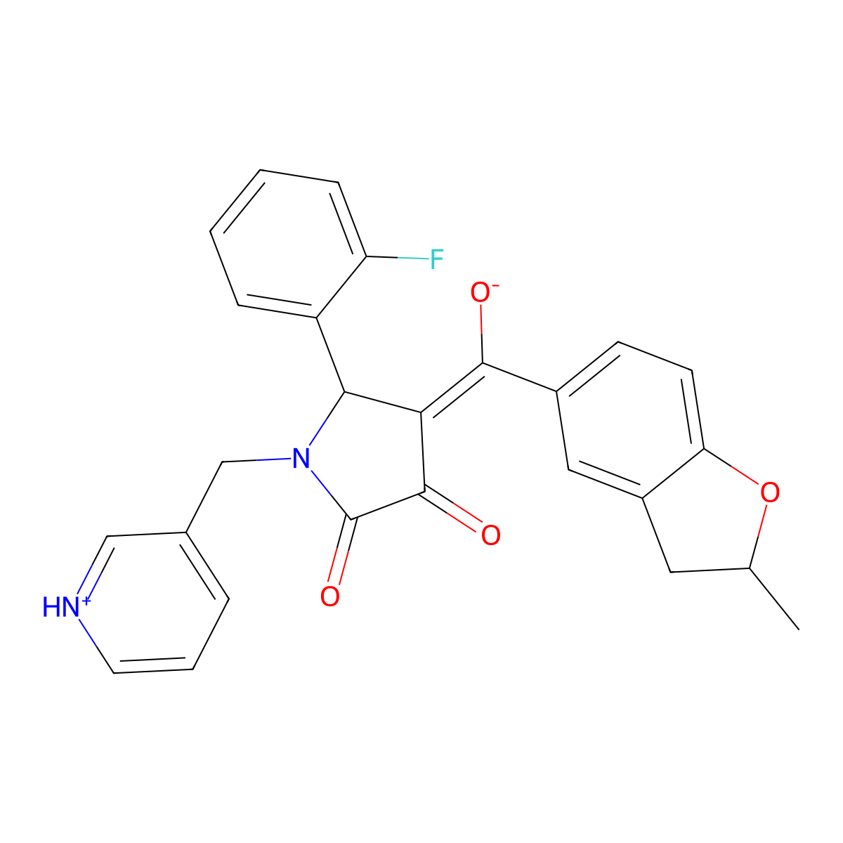 5-(2-Fluorophenyl)-4-[hydroxy-(2-methyl-2,3-dihydro-1-benzofuran-5-yl)methylidene]-1-(pyridin-3-ylmethyl)pyrrolidine-2,3-dione molecular structure, CAS 577960-90-8