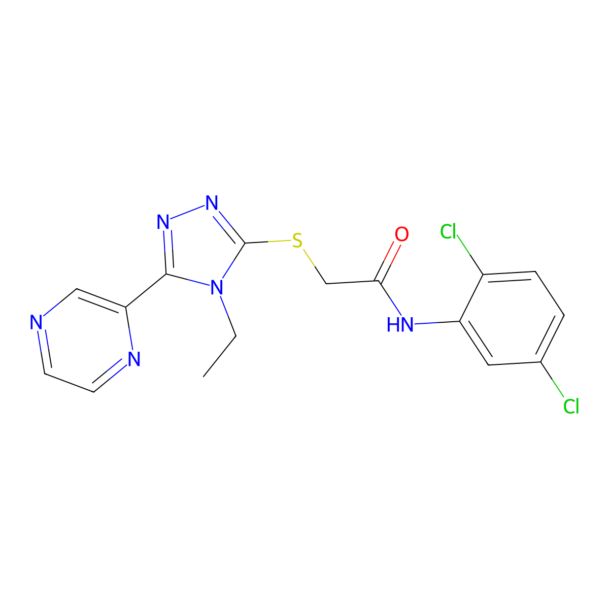 N-(2,5-Dichlorophenyl)-2-((4-ethyl-5-(2-pyrazinyl)-4H-1,2,4-triazol-3-YL)sulfanyl)acetamide molecular structure, CAS 577960-96-4