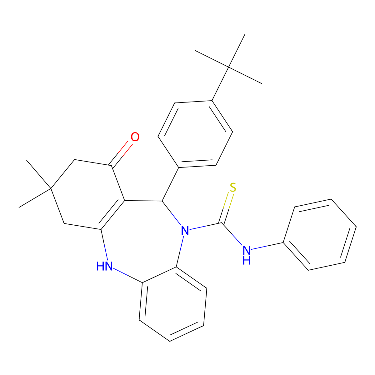 11-(4-tert-butylphenyl)-3,3-dimethyl-1-oxo-N-phenyl-1,2,3,4,5,11-hexahydro-10H-dibenzo[b,e][1,4]diazepine-10-carbothioamide molecular structure, CAS 577961-11-6