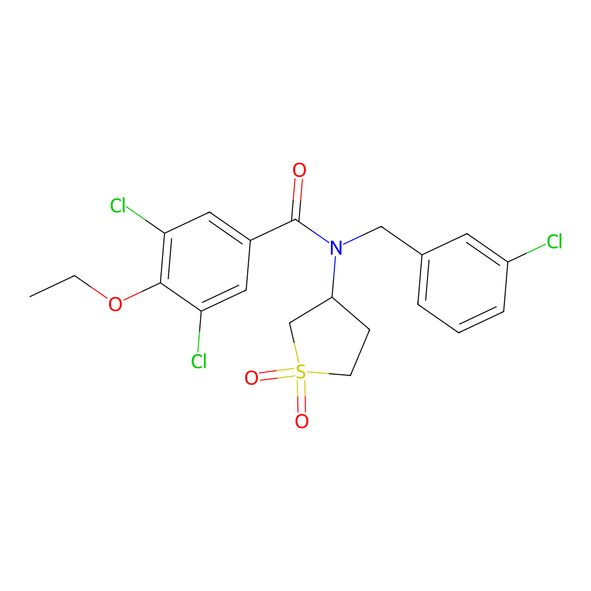 3,5-dichloro-N-(3-chlorobenzyl)-N-(1,1-dioxidotetrahydrothiophen-3-yl)-4-ethoxybenzamide molecular structure, CAS 577961-21-8