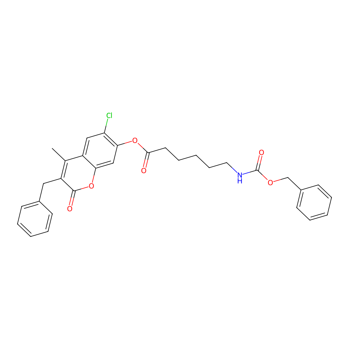 3-benzyl-6-chloro-4-methyl-2-oxo-2H-chromen-7-yl 6-{[(benzyloxy)carbonyl]amino}hexanoate molecular structure, CAS 577961-72-9