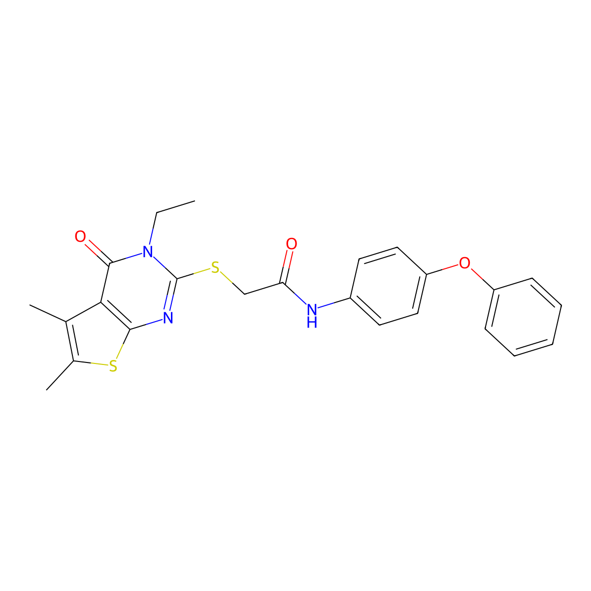 2-[(3-ethyl-5,6-dimethyl-4-oxo-3,4-dihydrothieno[2,3-d]pyrimidin-2-yl)sulfanyl]-N-(4-phenoxyphenyl)acetamide molecular structure, CAS 577961-99-0