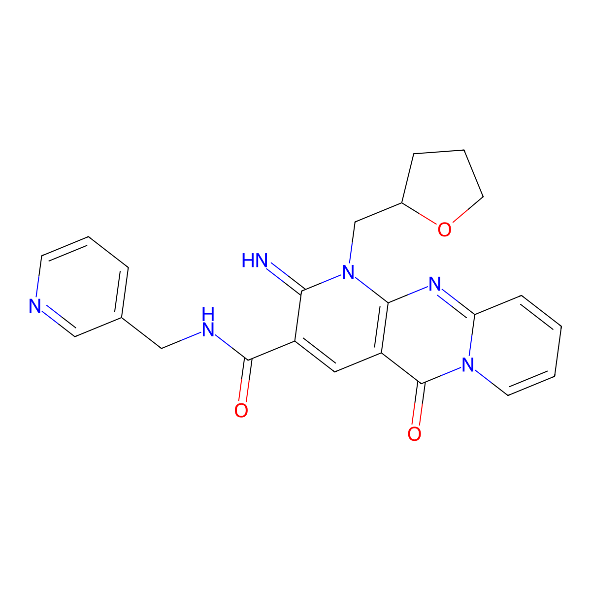 2-imino-5-oxo-N-(3-pyridinylmethyl)-1-(tetrahydro-2-furanylmethyl)-1,5-dihydro-2H-dipyrido[1,2-a:2,3-d]pyrimidine-3-carboxamide molecular structure, CAS 577962-02-8