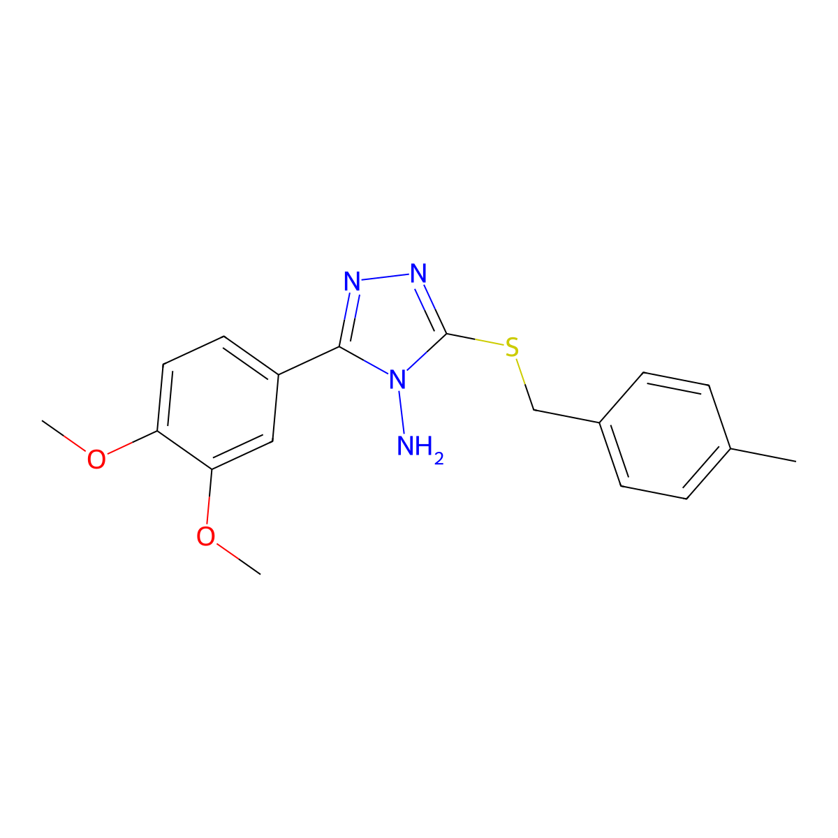 3-(3,4-dimethoxyphenyl)-5-[(4-methylbenzyl)sulfanyl]-4H-1,2,4-triazol-4-amine molecular structure, CAS 577962-21-1