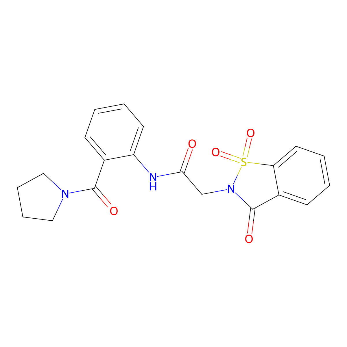 N-[2-(pyrrolidine-1-carbonyl)phenyl]-2-(1,1,3-trioxo-1,2-benzothiazol-2-yl)acetamide molecular structure, CAS 577962-36-8
