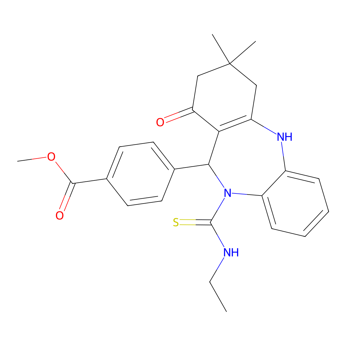 methyl 4-[10-(ethylcarbamothioyl)-1-hydroxy-3,3-dimethyl-3,4,10,11-tetrahydro-2H-dibenzo[b,e][1,4]diazepin-11-yl]benzoate molecular structure, CAS 577962-39-1