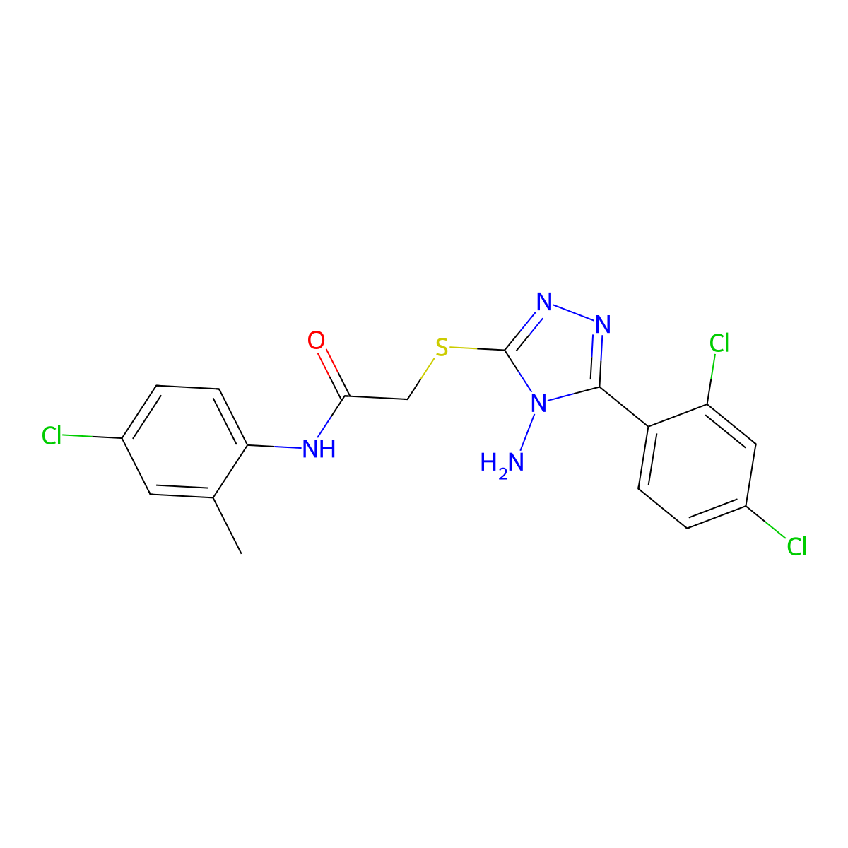 2-{[4-amino-5-(2,4-dichlorophenyl)-4H-1,2,4-triazol-3-yl]sulfanyl}-N-(4-chloro-2-methylphenyl)acetamide molecular structure, CAS 577962-41-5