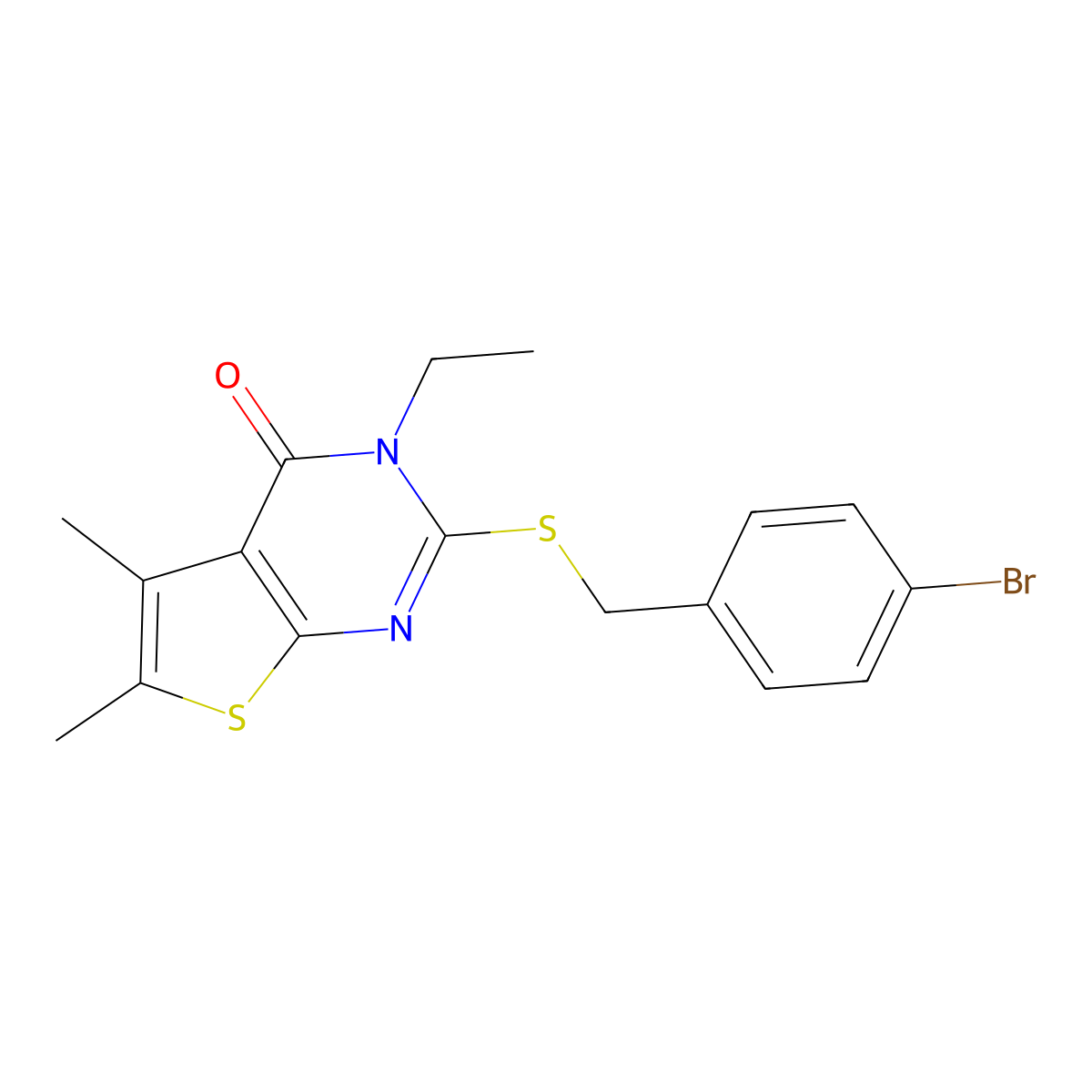 2-((4-Bromobenzyl)thio)-3-ethyl-5,6-dimethylthieno(2,3-D)pyrimidin-4(3H)-one molecular structure, CAS 577962-42-6