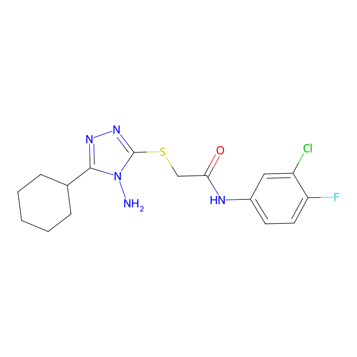 2-((4-amino-5-cyclohexyl-4H-1,2,4-triazol-3-yl)thio)-N-(3-chloro-4-fluorophenyl)acetamide molecular structure, CAS 577962-76-6
