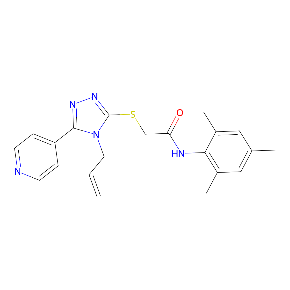 2-{[4-(prop-2-en-1-yl)-5-(pyridin-4-yl)-4H-1,2,4-triazol-3-yl]sulfanyl}-N-(2,4,6-trimethylphenyl)acetamide molecular structure, CAS 577962-77-7