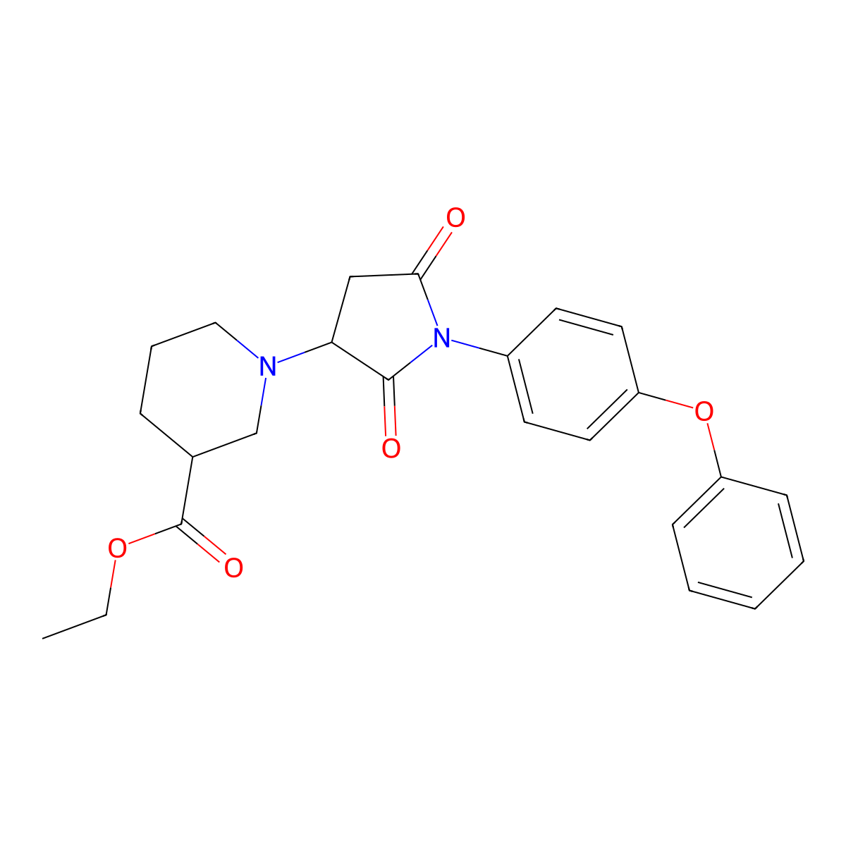 Ethyl 1-[2,5-dioxo-1-(4-phenoxyphenyl)pyrrolidin-3-yl]piperidine-3-carboxylate molecular structure, CAS 577962-79-9