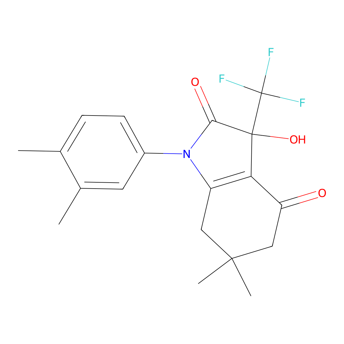 1-(3,4-Dimethylphenyl)-3-hydroxy-6,6-dimethyl-3-(trifluoromethyl)-5,7-dihydroindole-2,4-dione molecular structure, CAS 577962-97-1