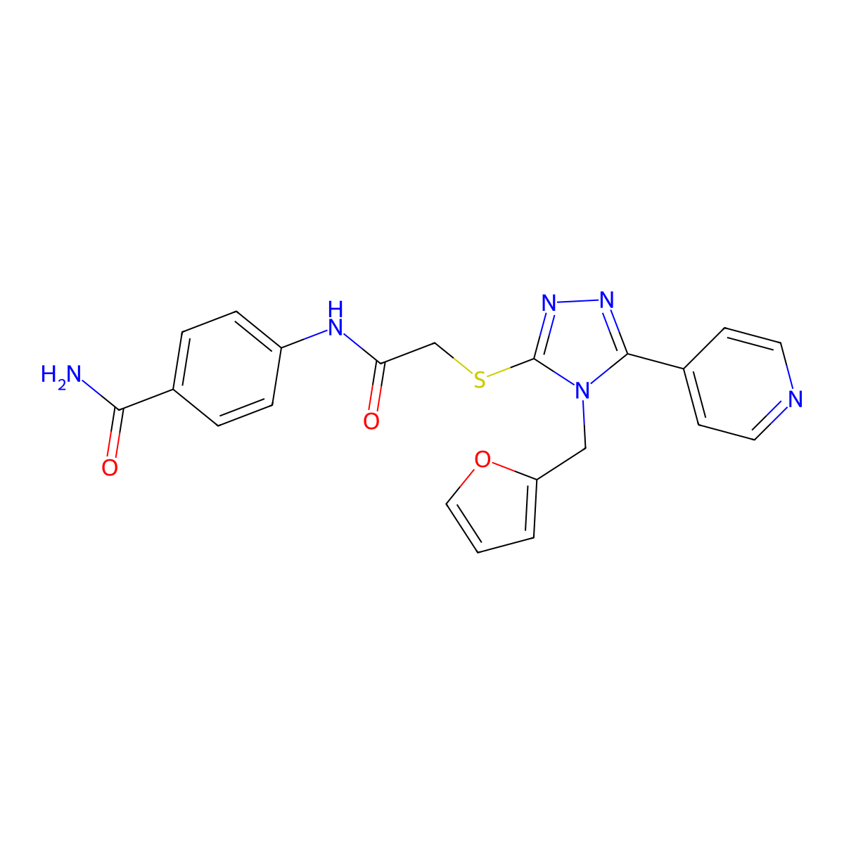 4-[({[4-(furan-2-ylmethyl)-5-(pyridin-4-yl)-4H-1,2,4-triazol-3-yl]sulfanyl}acetyl)amino]benzamide molecular structure, CAS 577962-98-2