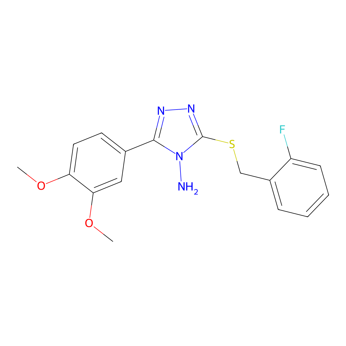 3-(3,4-Dimethoxyphenyl)-5-((2-fluorobenzyl)thio)-4H-1,2,4-triazol-4-ylamine molecular structure, CAS 577963-05-4
