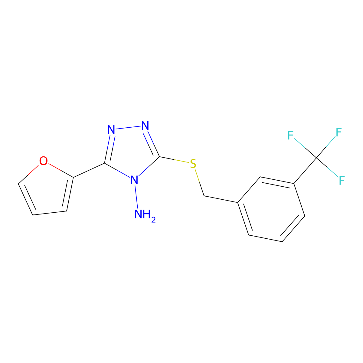 3-(2-Furyl)-5-{[3-(trifluoromethyl)phenyl]methylthio}-1,2,4-triazole-4-ylamine molecular structure, CAS 577963-08-7