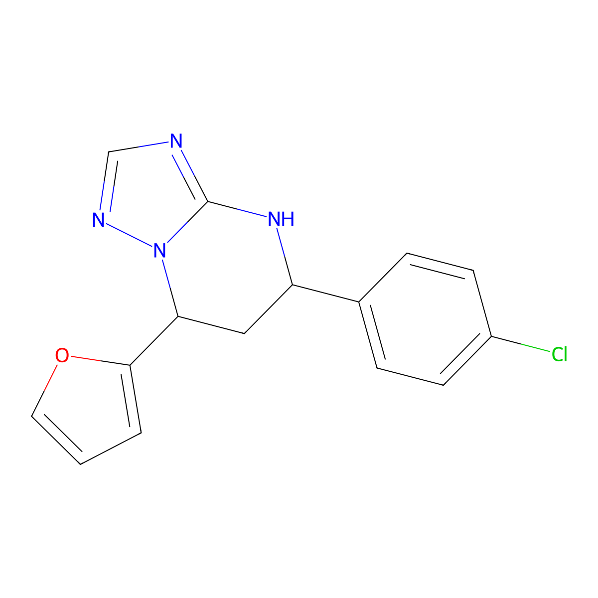 5-(4-Chlorophenyl)-7-(2-furyl)-4,5,6,7-tetrahydro[1,2,4]triazolo[1,5-a]pyrimidine molecular structure, CAS 577963-49-6