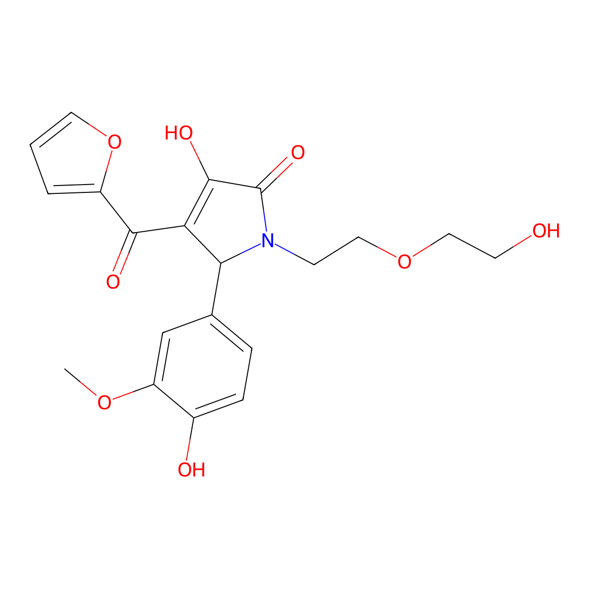 3-(furan-2-carbonyl)-4-hydroxy-1-[2-(2-hydroxyethoxy)ethyl]-2-(4-hydroxy-3-methoxyphenyl)-2H-pyrrol-5-one molecular structure, CAS 577963-65-6