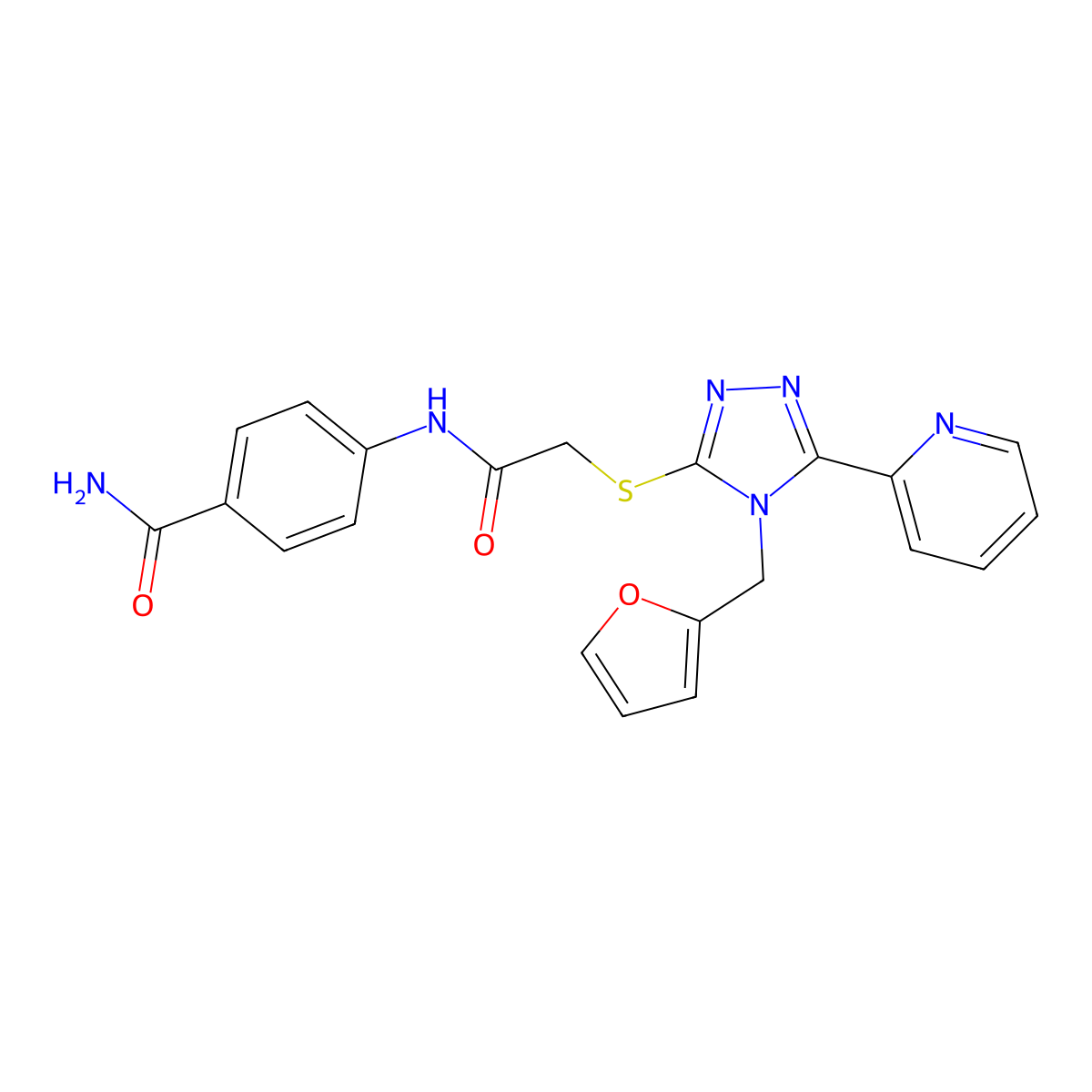4-[({[4-(furan-2-ylmethyl)-5-(pyridin-2-yl)-4H-1,2,4-triazol-3-yl]sulfanyl}acetyl)amino]benzamide molecular structure, CAS 577963-78-1