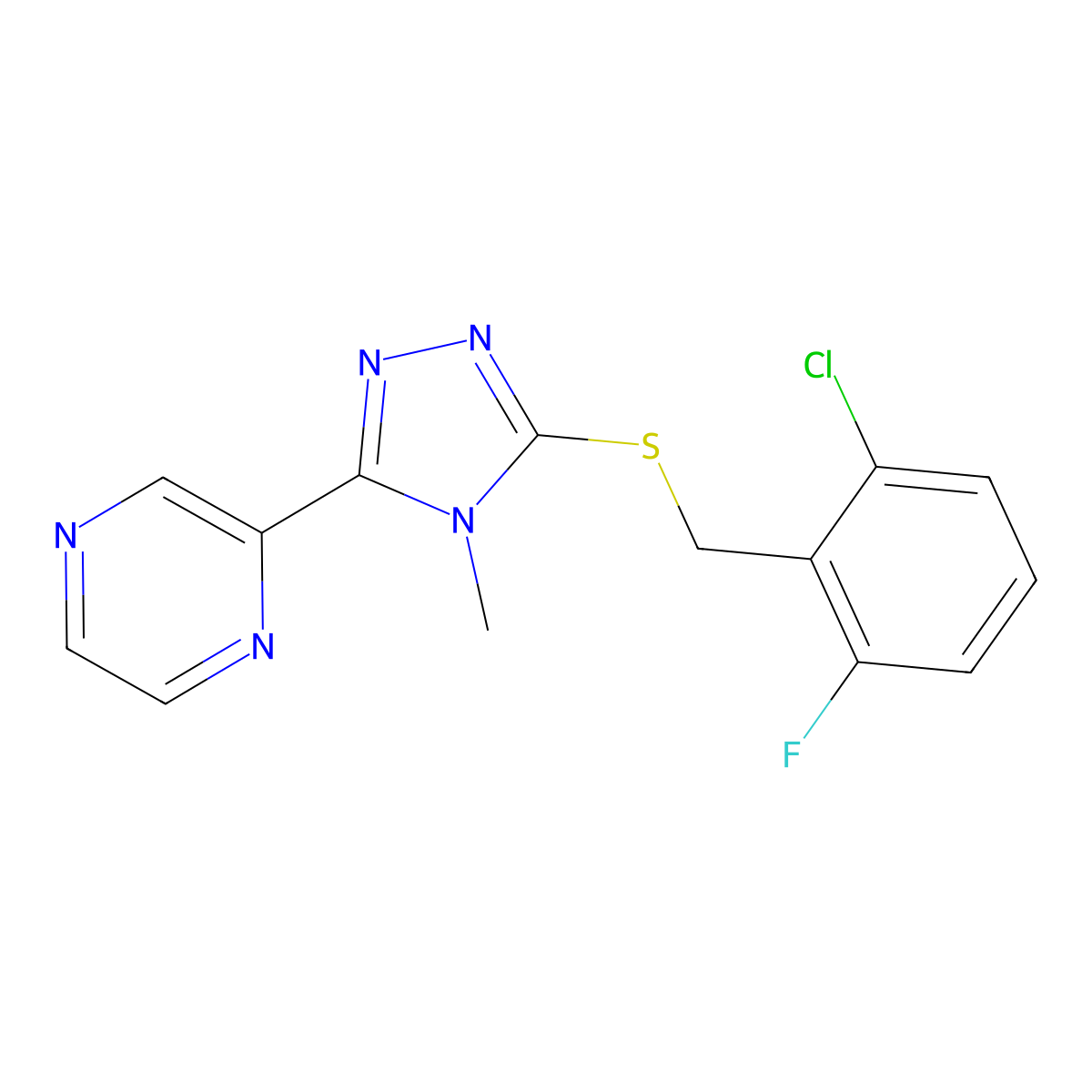 3-[(6-Chloro-2-fluorophenyl)methylthio]-4-methyl-5-pyrazin-2-yl-1,2,4-triazole molecular structure, CAS 577964-24-0
