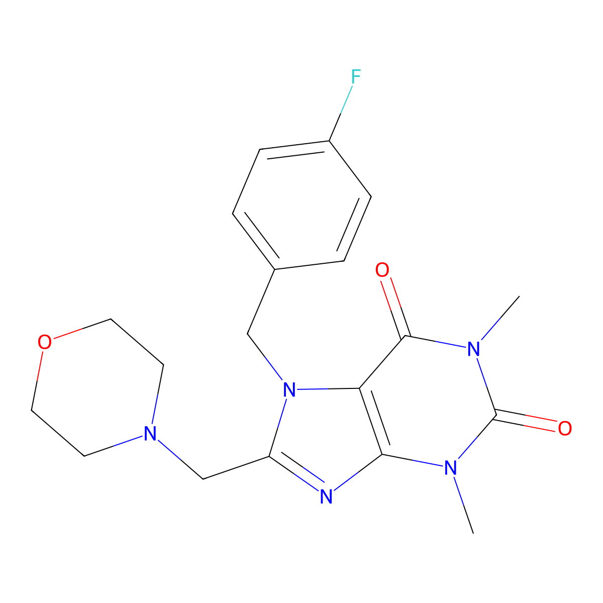 7-(4-fluorobenzyl)-1,3-dimethyl-8-(morpholin-4-ylmethyl)-3,7-dihydro-1H-purine-2,6-dione molecular structure, CAS 577964-39-7