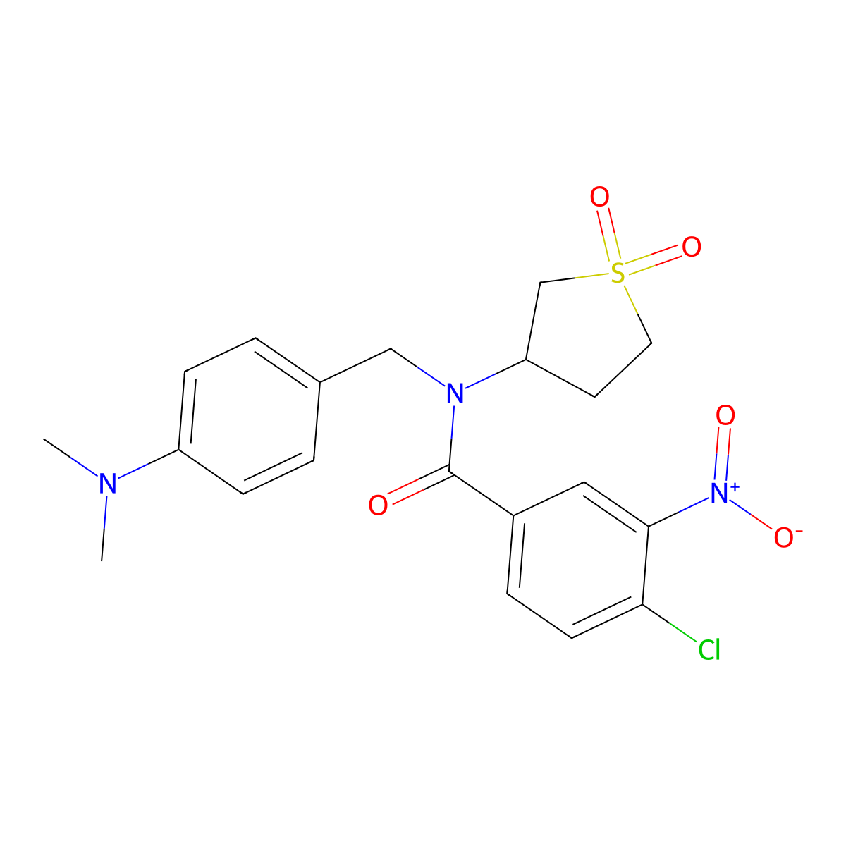 4-chloro-N-(4-(dimethylamino)benzyl)-N-(1,1-dioxidotetrahydrothiophen-3-yl)-3-nitrobenzamide molecular structure, CAS 577964-42-2