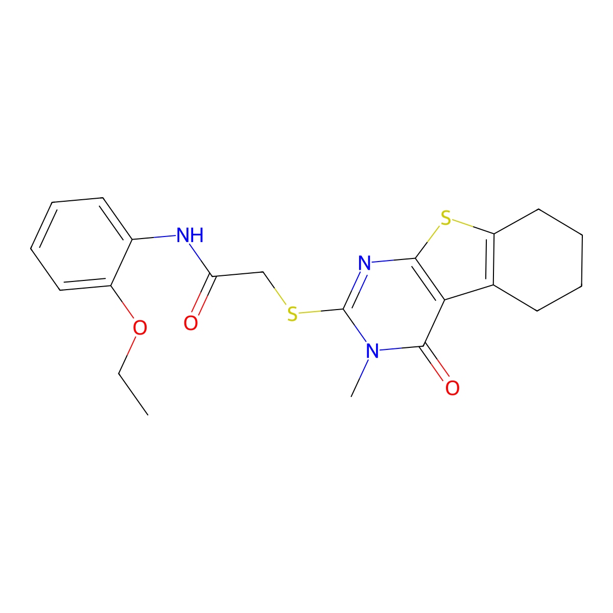 N-(2-ethoxyphenyl)-2-(3-methyl-4-oxo(3,5,6,7,8-pentahydrobenzo[b]thiopheno[2,3-d]pyrimidin-2-ylthio))acetamide molecular structure, CAS 577980-75-7