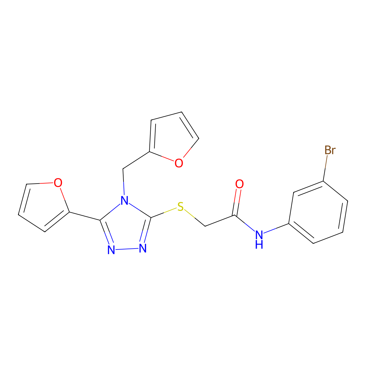 N-(3-bromophenyl)-2-{[5-(furan-2-yl)-4-(furan-2-ylmethyl)-4H-1,2,4-triazol-3-yl]sulfanyl}acetamide molecular structure, CAS 577980-77-9