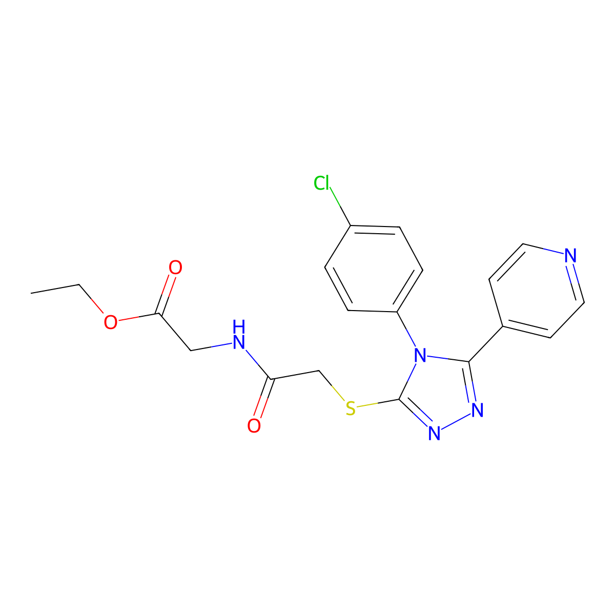 {2-[4-(4-Chloro-phenyl)-5-pyridin-4-yl-4H-[1,2,4]triazol-3-ylsulfanyl]-acetylamino}-acetic acid ethyl ester molecular structure, CAS 577980-80-4