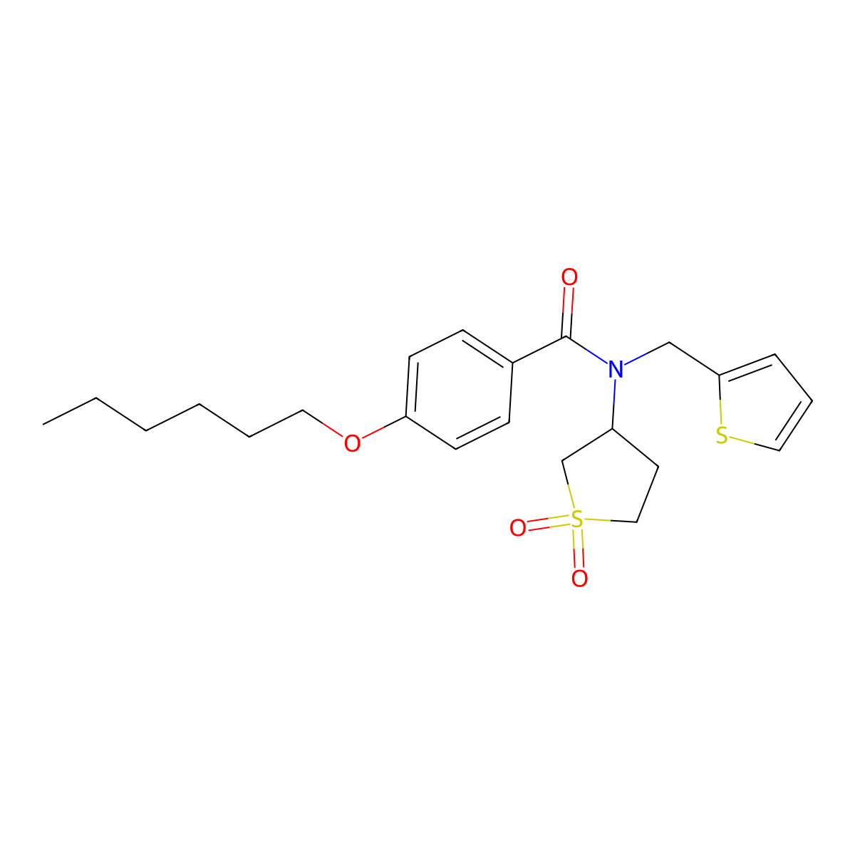 N-(1,1-dioxothiolan-3-yl)-4-hexoxy-N-(thiophen-2-ylmethyl)benzamide molecular structure, CAS 577980-85-9