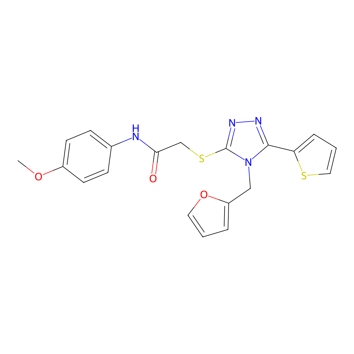 2-{[4-(furan-2-ylmethyl)-5-(thiophen-2-yl)-4H-1,2,4-triazol-3-yl]sulfanyl}-N-(4-methoxyphenyl)acetamide molecular structure, CAS 577980-88-2