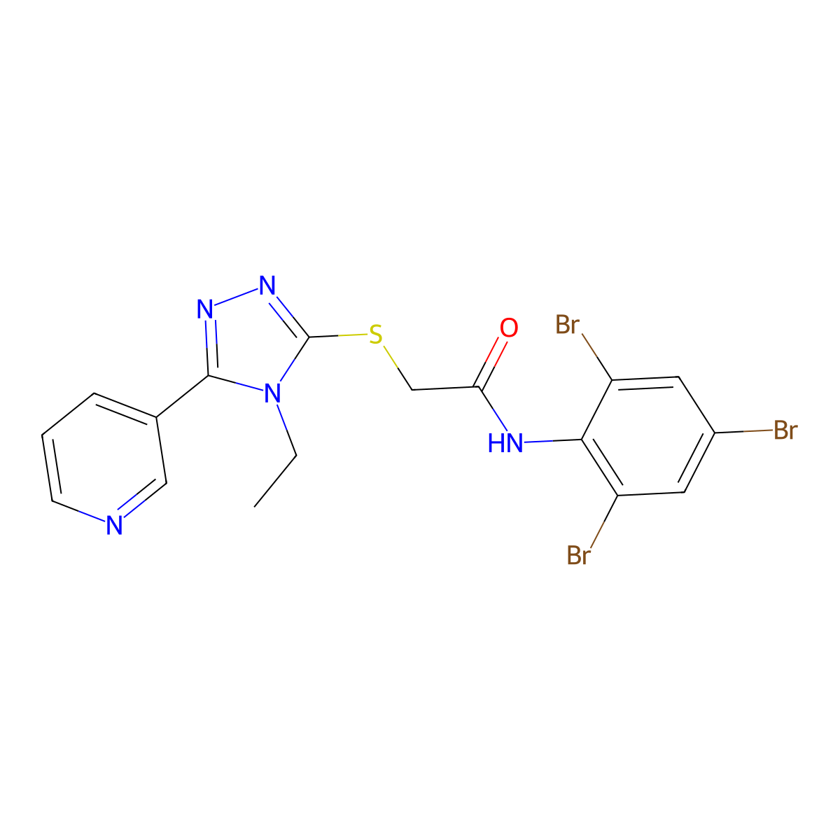 2-((4-Ethyl-5-(3-pyridinyl)-4H-1,2,4-triazol-3-YL)sulfanyl)-N-(2,4,6-tribromophenyl)acetamide molecular structure, CAS 577981-02-3