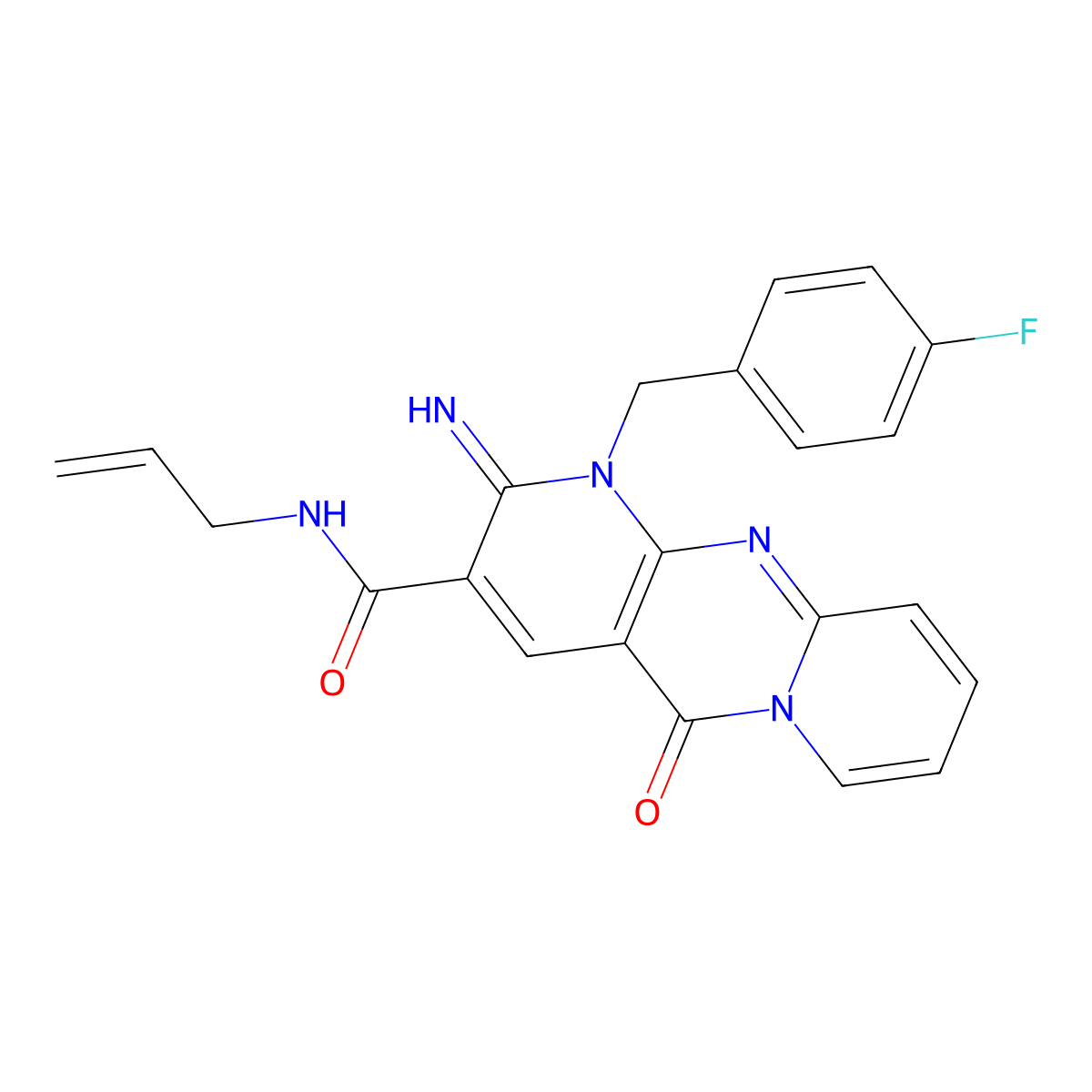 7-[(4-fluorophenyl)methyl]-6-imino-2-oxo-N-(prop-2-en-1-yl)-1,7,9-triazatricyclo[8.4.0.0^{3,8}]tetradeca-3(8),4,9,11,13-pentaene-5-carboxamide molecular structure, CAS 577981-04-5