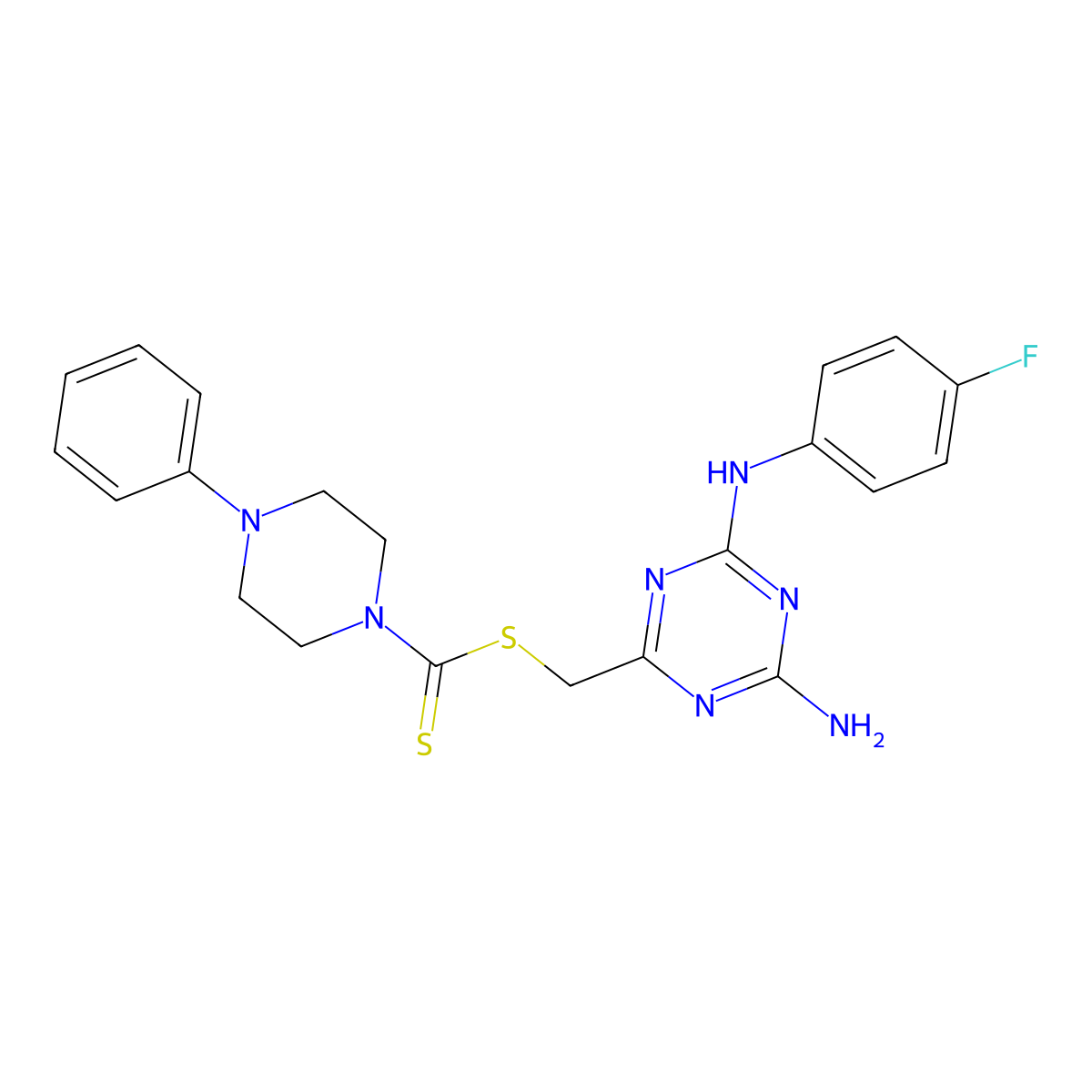 {4-Amino-6-[(4-fluorophenyl)amino]-1,3,5-triazin-2-yl}methyl 4-phenylpiperazine-1-carbodithioate molecular structure, CAS 577981-31-8