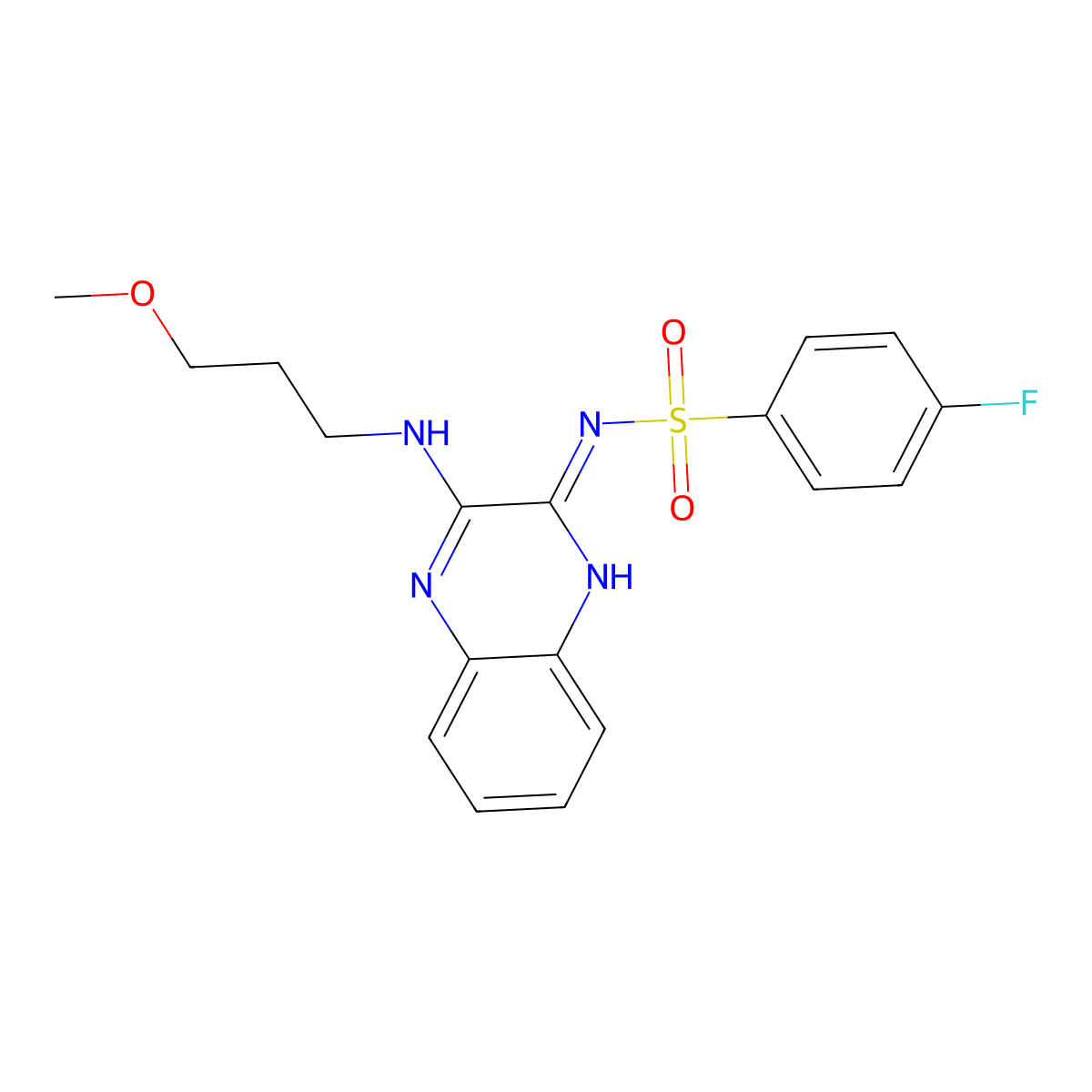 4-fluoro-N-(3-((3-methoxypropyl)amino)quinoxalin-2-yl)benzenesulfonamide molecular structure, CAS 577981-40-9