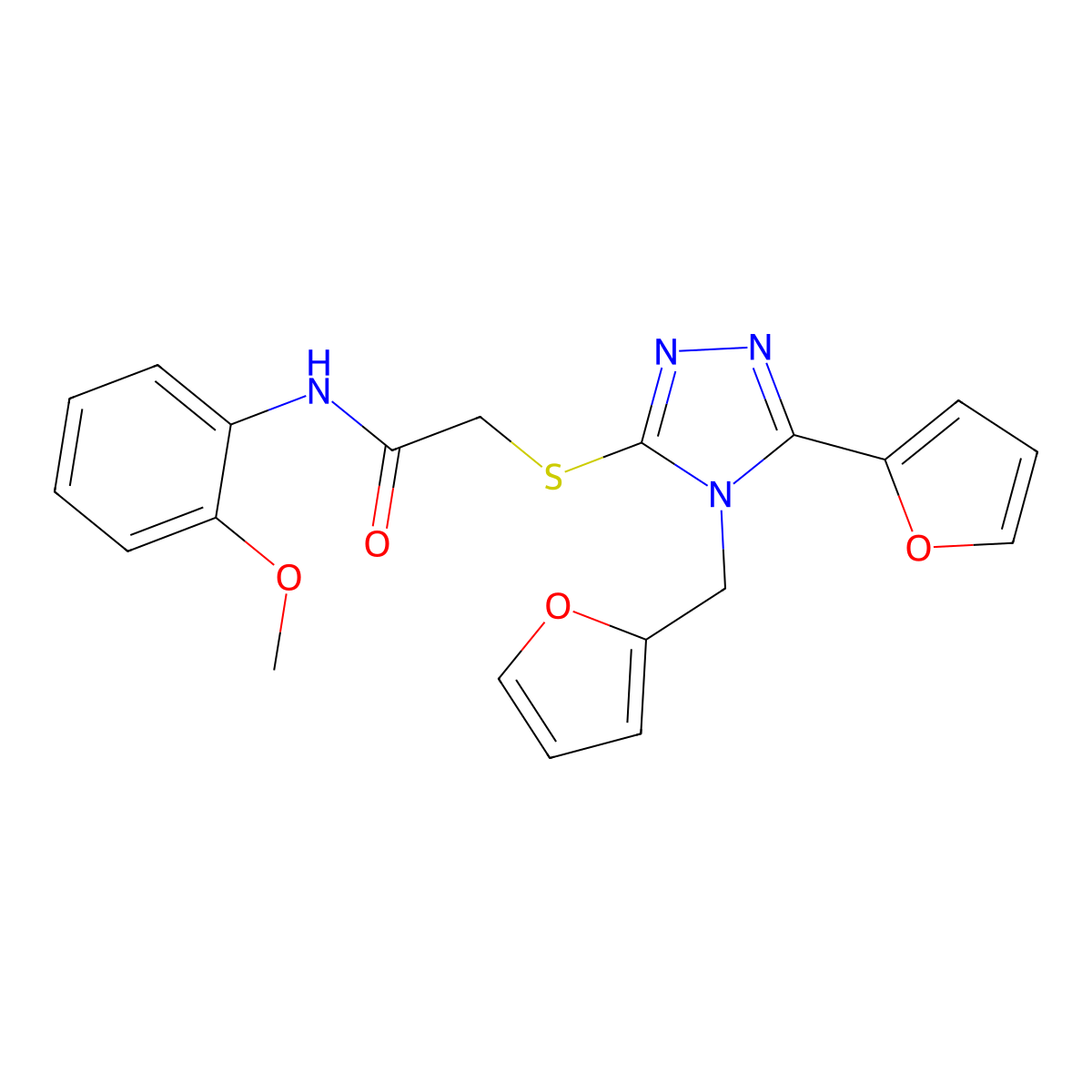 2-[[5-(2-furanyl)-4-(2-furanylmethyl)-1,2,4-triazol-3-yl]thio]-N-(2-methoxyphenyl)acetamide molecular structure, CAS 577981-68-1