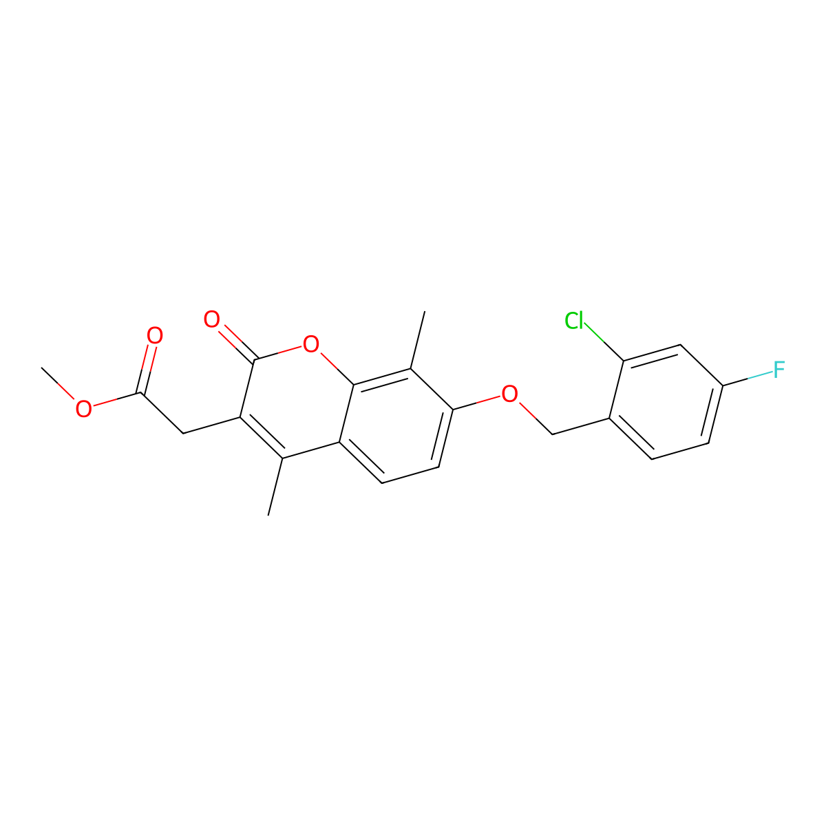 methyl {7-[(2-chloro-4-fluorobenzyl)oxy]-4,8-dimethyl-2-oxo-2H-chromen-3-yl}acetate molecular structure, CAS 577982-19-5