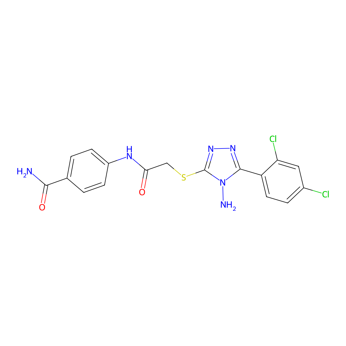 4-[({[4-amino-5-(2,4-dichlorophenyl)-4H-1,2,4-triazol-3-yl]sulfanyl}acetyl)amino]benzamide molecular structure, CAS 577982-20-8