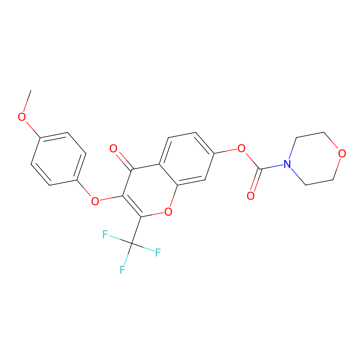 3-(4-methoxyphenoxy)-4-oxo-2-(trifluoromethyl)-4H-chromen-7-yl morpholine-4-carboxylate molecular structure, CAS 577982-28-6