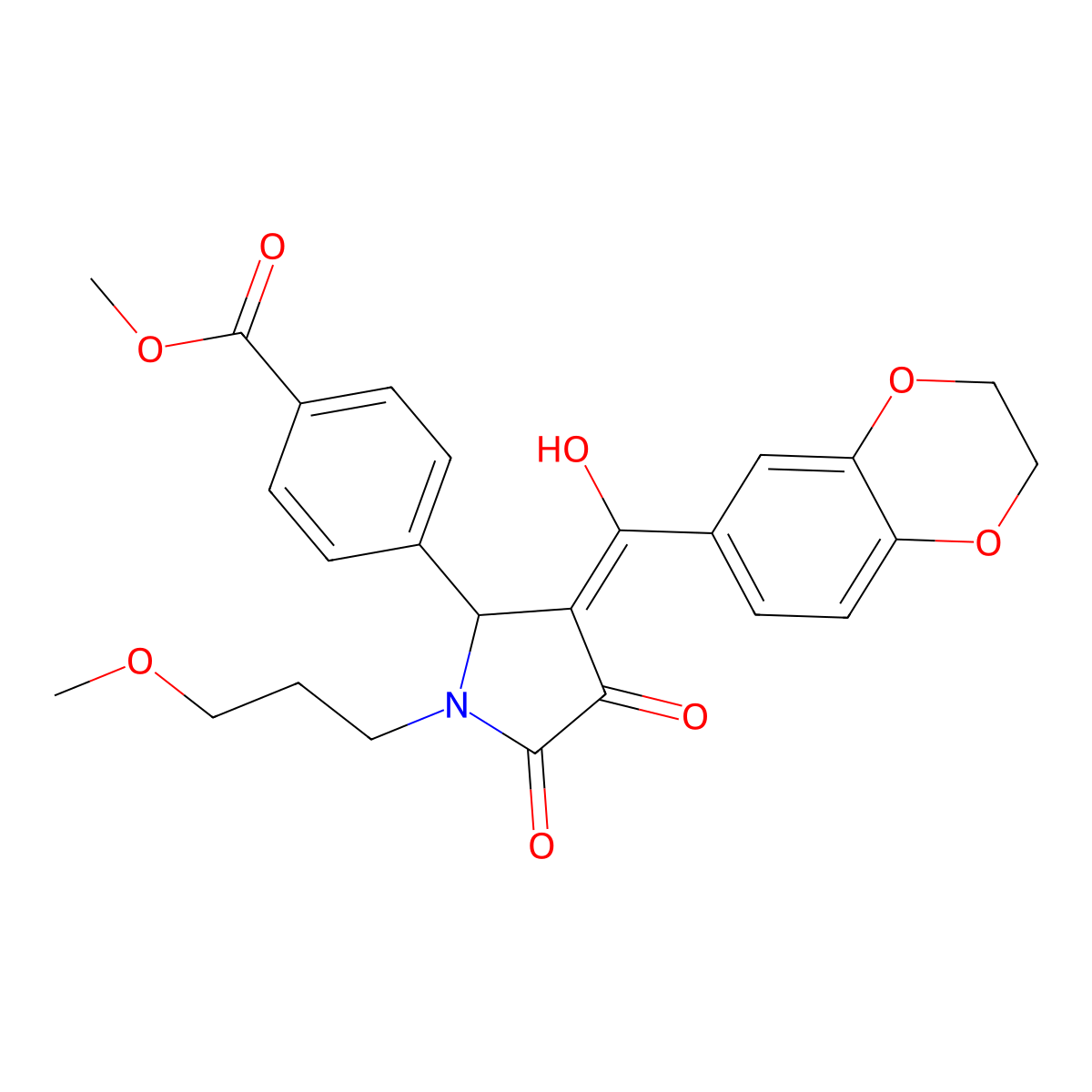 methyl 4-[3-(2,3-dihydro-1,4-benzodioxine-6-carbonyl)-4-hydroxy-1-(3-methoxypropyl)-5-oxo-2,5-dihydro-1H-pyrrol-2-yl]benzoate molecular structure, CAS 577982-43-5