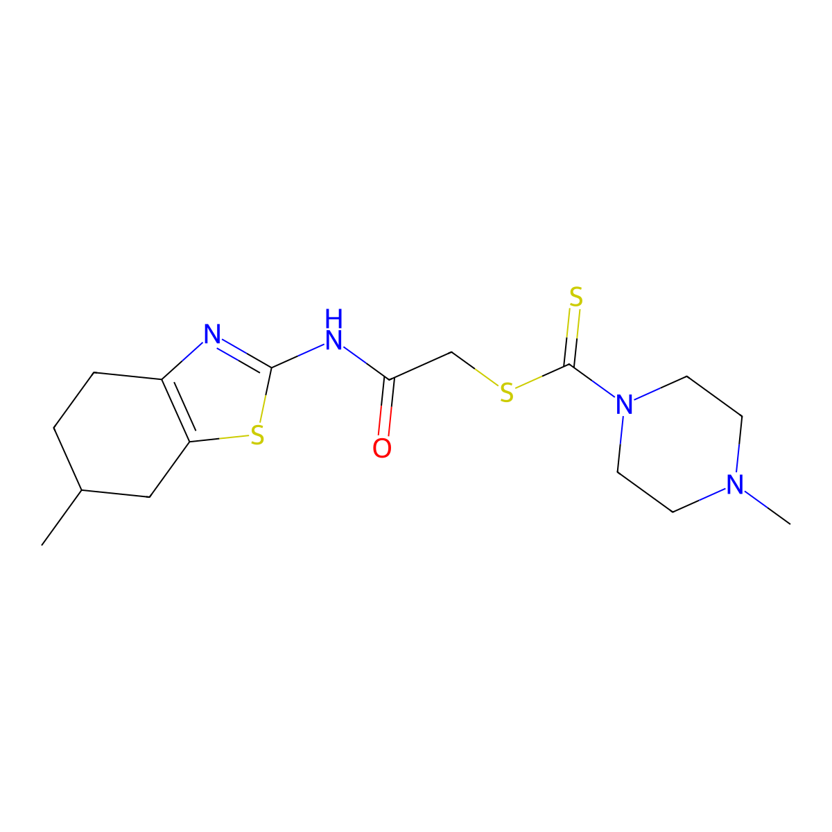 2-[(6-Methyl-4,5,6,7-tetrahydro-1,3-benzothiazol-2-yl)amino]-2-oxoethyl 4-methylpiperazine-1-carbodithioate molecular structure, CAS 577982-49-1