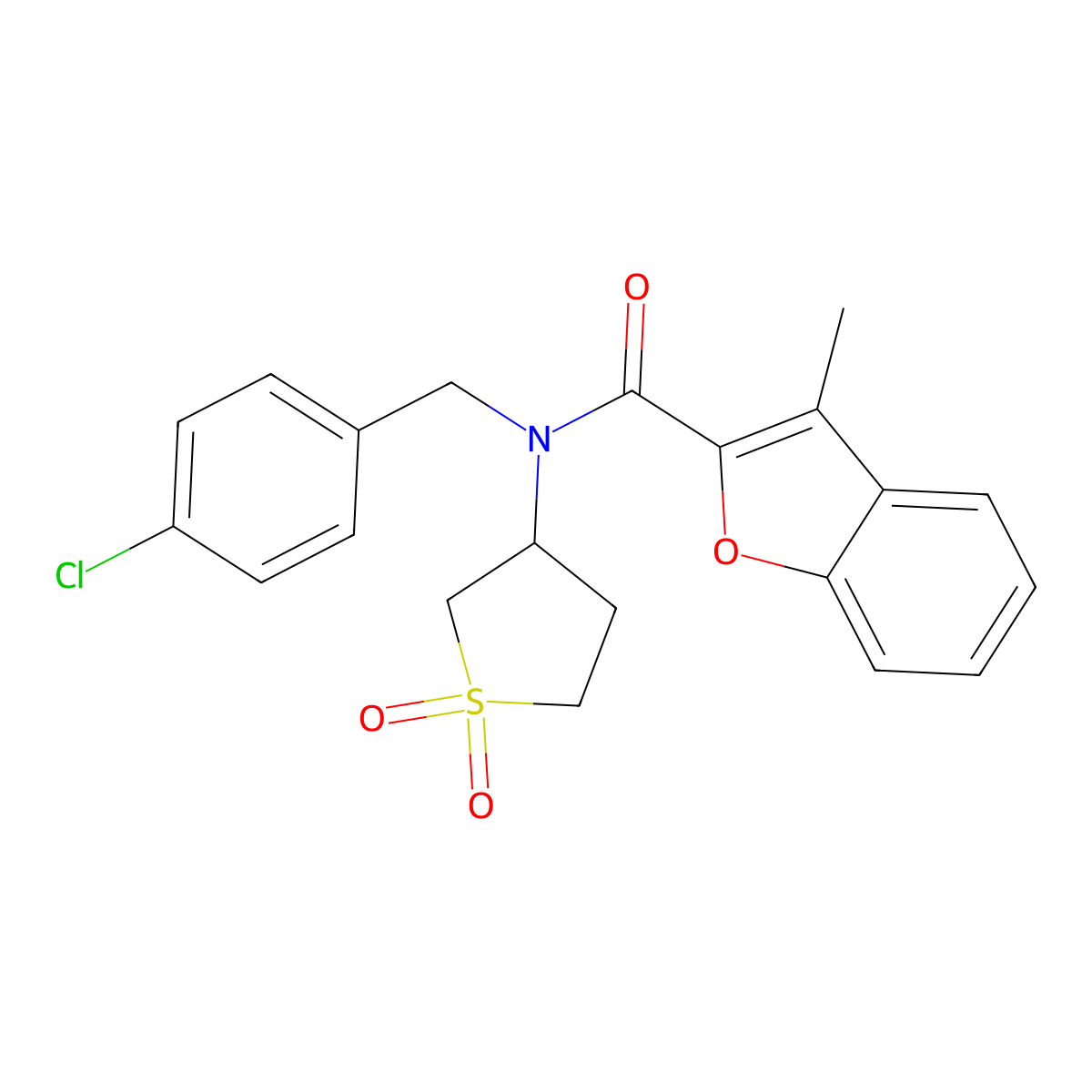 N-(4-chlorobenzyl)-N-(1,1-dioxidotetrahydrothiophen-3-yl)-3-methyl-1-benzofuran-2-carboxamide molecular structure, CAS 577982-53-7