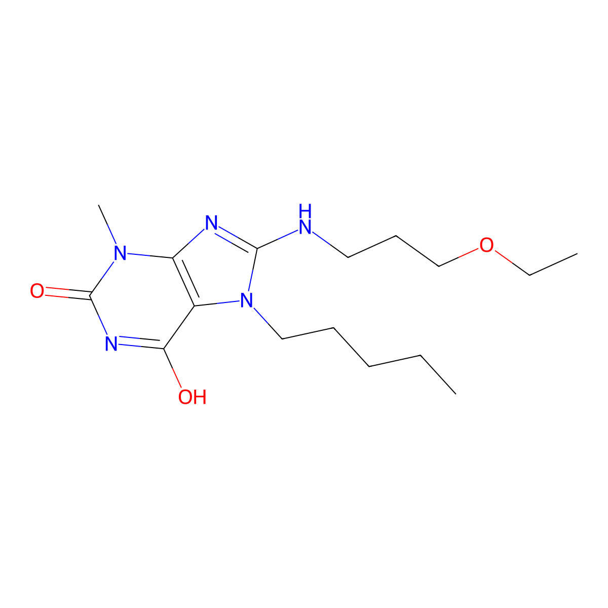 8-((3-ethoxypropyl)amino)-3-methyl-7-pentyl-1H-purine-2,6(3H,7H)-dione molecular structure, CAS 577982-60-6
