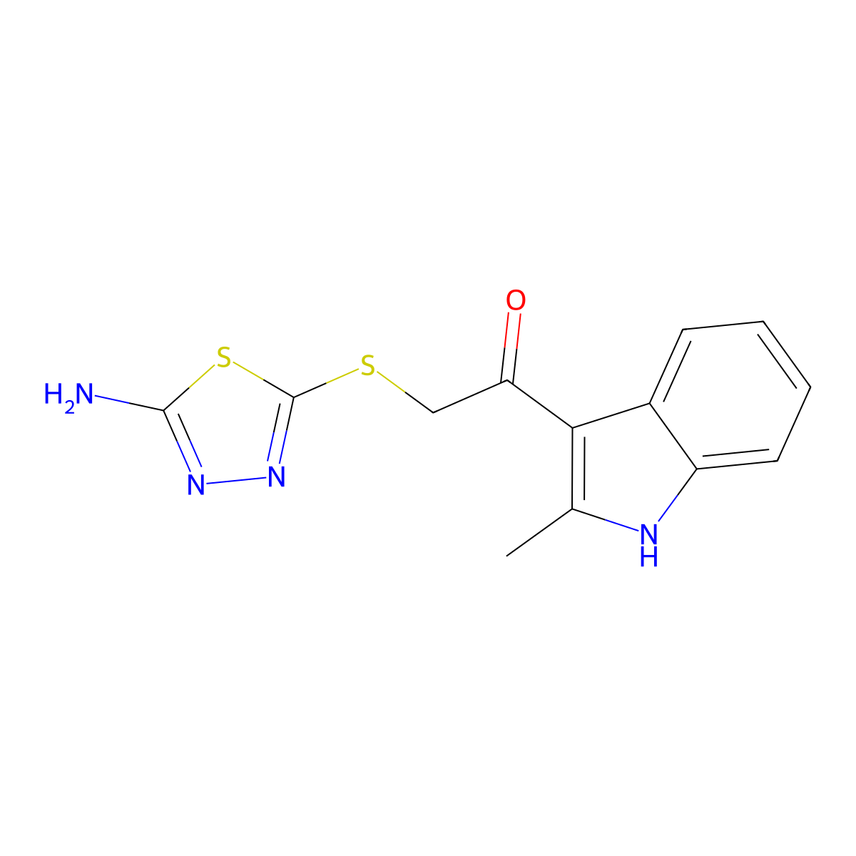 2-(5-Amino-[1,3,4]thiadiazol-2-ylsulfanyl)-1-(2-methyl-1H-indol-3-yl)-ethanone molecular structure, CAS 577982-65-1