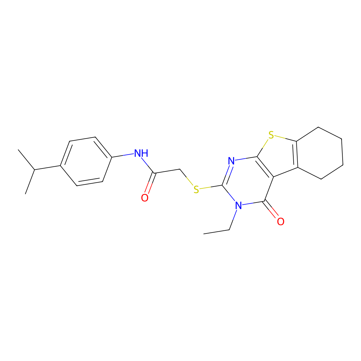 2-[(3-Ethyl-4-oxo-3,4,5,6,7,8-hexahydro[1]benzothieno[2,3-D]pyrimidin-2-YL)sulfanyl]-N-(4-isopropylphenyl)acetamide molecular structure, CAS 577982-86-6