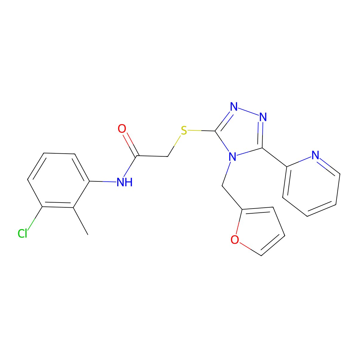N-(3-chloro-2-methylphenyl)-2-[[4-(furan-2-ylmethyl)-5-pyridin-2-yl-1,2,4-triazol-3-yl]sulfanyl]acetamide molecular structure, CAS 577983-12-1