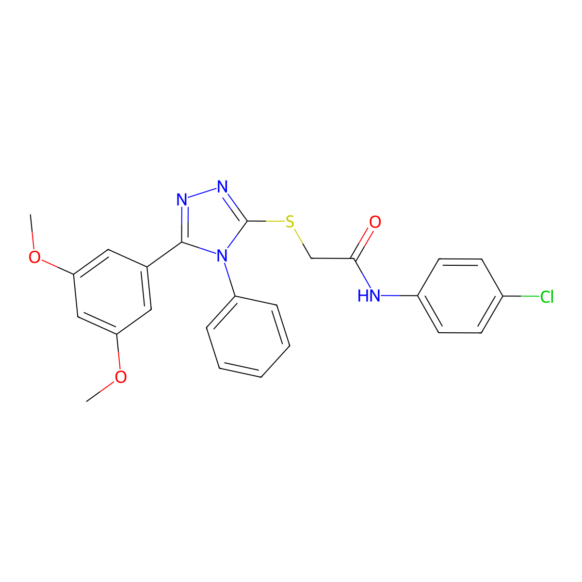 N-(4-chlorophenyl)-2-[[5-(3,5-dimethoxyphenyl)-4-phenyl-1,2,4-triazol-3-yl]sulfanyl]acetamide molecular structure, CAS 577983-46-1