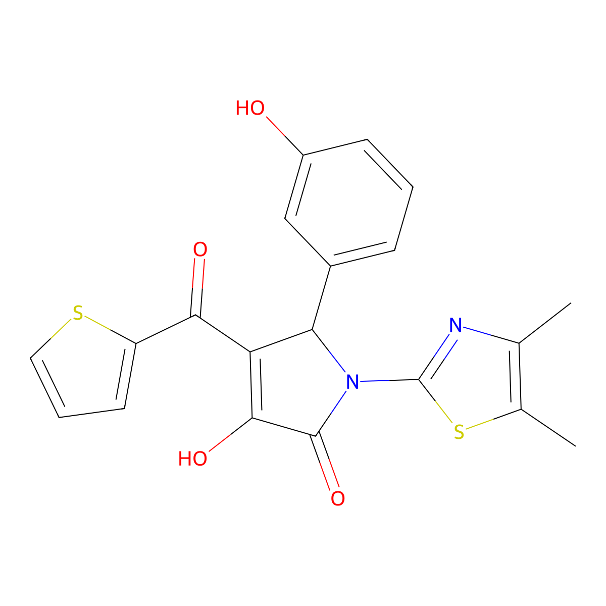 1-(4,5-dimethylthiazol-2-yl)-3-hydroxy-5-(3-hydroxyphenyl)-4-(thiophene-2-carbonyl)-1H-pyrrol-2(5H)-one molecular structure, CAS 577983-70-1