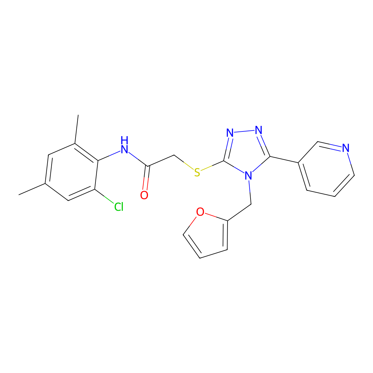 N-(2-chloro-4,6-dimethylphenyl)-2-{[4-(furan-2-ylmethyl)-5-(pyridin-3-yl)-4H-1,2,4-triazol-3-yl]sulfanyl}acetamide molecular structure, CAS 577983-75-6